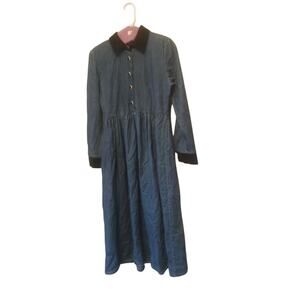 Vintage Alexander Lee Denim Dress Long Sleeve Size 8 90's Grunge Normcore Velvet